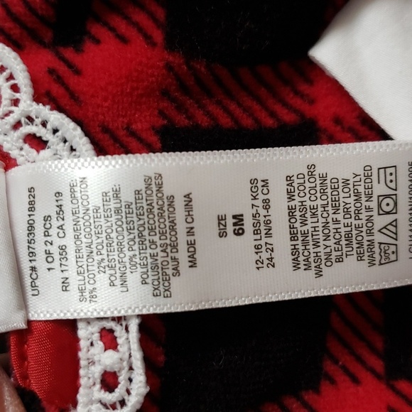 Little Me NWT Red and Black Plaid Dress with Lace/Bow Trim and Tights - Picture 4 of 7